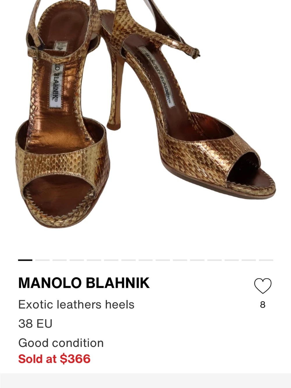 Manolo Blahnik Metallic Gold Snakeskin Peep-Toe Slingback Heels